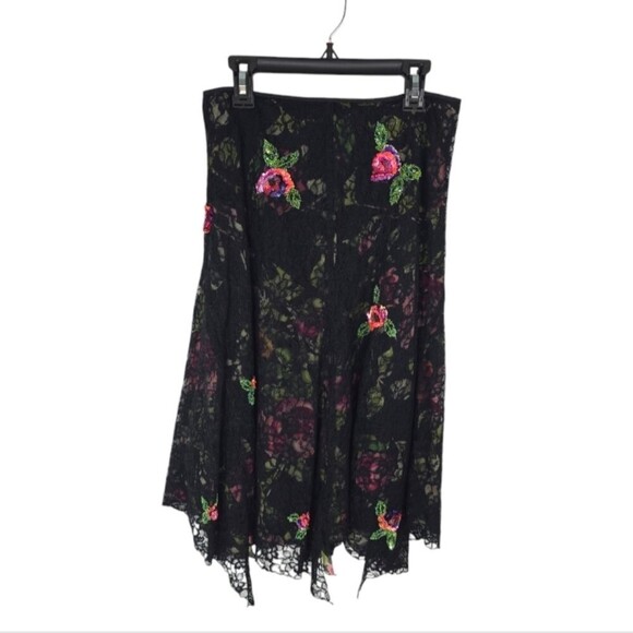 {Nicole Miller New York} 90s Y2K Lace Overlay Floral Sequins Asymmetrical Skirt - Picture 2 of 16